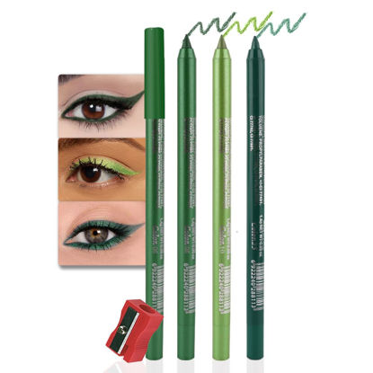 Picture of evpct 3Pcs Shimmer Emerald Green & Light Green & Shimmer Dark Green Gel Glitter Eyeliner Pencils Set for Women Waterproof Smudge Proof lapiz de ojos delineador de ojos contra el agua Eye Liner Makeup
