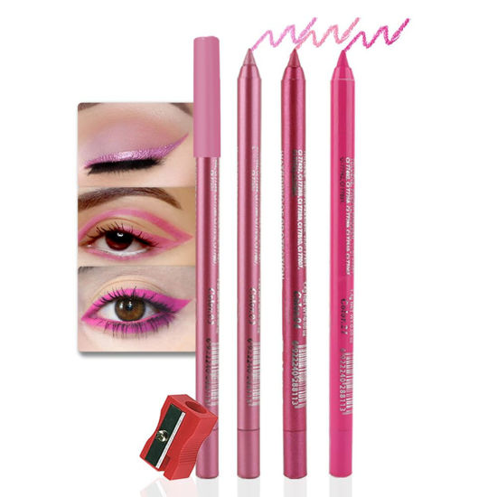 Picture of evpct 3Pcs Shimmer Pink & Shimmer Peach Red & Rose Red Gel Glitter Eyeliner Pencils Set for Women Waterproof Smudge Proof lapiz de ojos delineador de ojos contra el agua Eye Liner Makeup 03 04 21