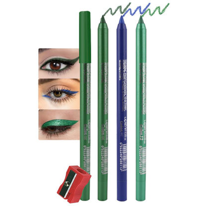 Picture of evpct 3Pcs Shimmer Emerald Green & Shimmer Royal Blue & Shimmer Green Gel Glitter Eyeliner Pencils Set for Women, Waterproof Smudge Proof Eye Liner Makeup 06 07 12