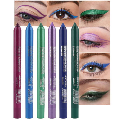 Picture of evpct 6Pcs Dark Light Royal Blue Emerald Green Purple Colored Glitter Eyeliner Pencils Set Women Waterproof