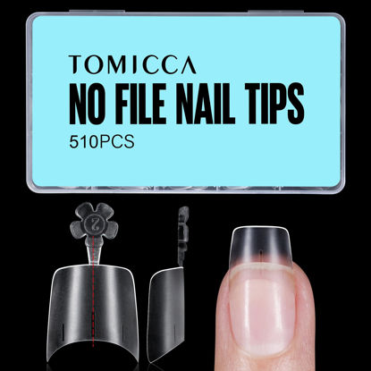 Picture of TOMICCA Short Squoval Nail Tips, 510Pcs Acrylic Full Matte Nail Tips, 12 Sizes No C Curve Fake Half Cover Nail Tips for Nail Extension Salon Home DIY