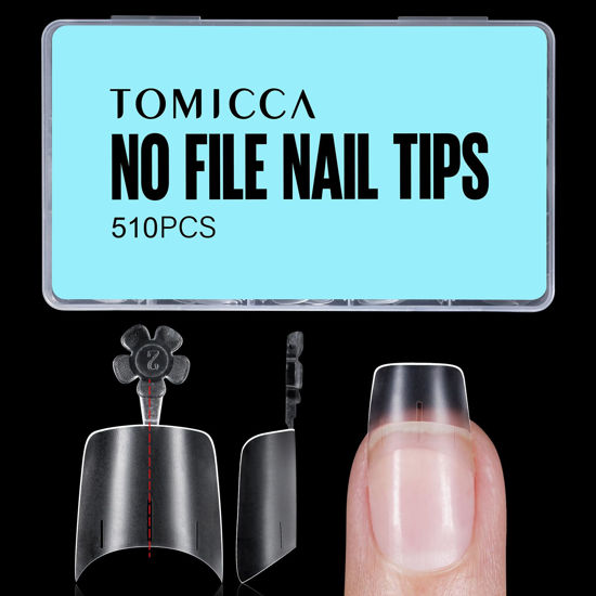 Picture of TOMICCA Short Squoval Nail Tips, 510Pcs Acrylic Full Matte Nail Tips, 12 Sizes No C Curve Fake Half Cover Nail Tips for Nail Extension Salon Home DIY