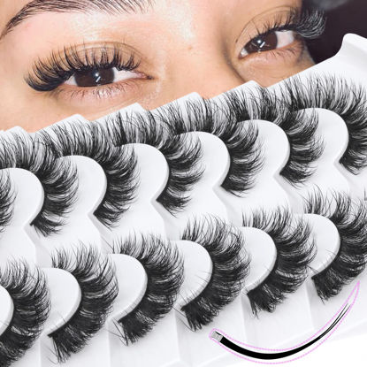 Picture of Mink Lashes Wispy False Eyelashes Cat Eye Lashes Natural Look Fluffy 3D Strip Fake Eyelashes Pack by Geeneiya, Long-lasting, Ultra-light, CC Curl Lash Extension Effect