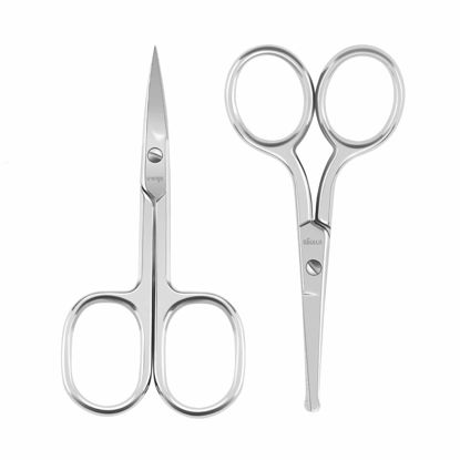 Picture of LIVINGO Premium Curved and Rounded Nose Hair Scissors for Men, 2 PC Set Nail Cuticle Manicure Scissors Shears Kit for Beard/Mustache, Ear, Facial Hair, Eyebrows, Eyelashes for Women