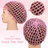 Picture of Geyoga 4 Pieces Mesh Crochet Hair Net Rayon Knit Snood Hat Thick Short Women Hairnet Snoods Cover Ornament for Sleeping (Black, Pink)