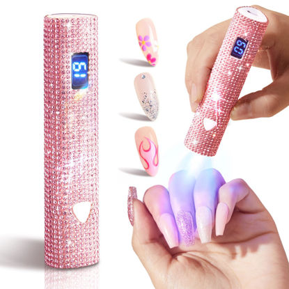 Picture of MEFA UV Light for Gel Nails, Pink Glitter Handheld UV Nail Lamp Visible Timer Touch Screen LED Nail Lamp, Cordless Nail Light for Gel Nail Polish Gel Nail Stickers Strips, Christmas Gifts for Women