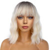 Picture of LANCAINI Short Bob Wigs with Bangs for Women Loose Wavy Wig Curly Wavy Shoulder Length Bob Synthetic Cosplay Wig for Girl Colorful Costume Wigs (Light Blonde Ombre)