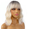 Picture of LANCAINI Short Bob Wigs with Bangs for Women Loose Wavy Wig Curly Wavy Shoulder Length Bob Synthetic Cosplay Wig for Girl Colorful Costume Wigs (Light Blonde Ombre)