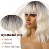 Picture of LANCAINI Short Bob Wigs with Bangs for Women Loose Wavy Wig Curly Wavy Shoulder Length Bob Synthetic Cosplay Wig for Girl Colorful Costume Wigs (Light Blonde Ombre)