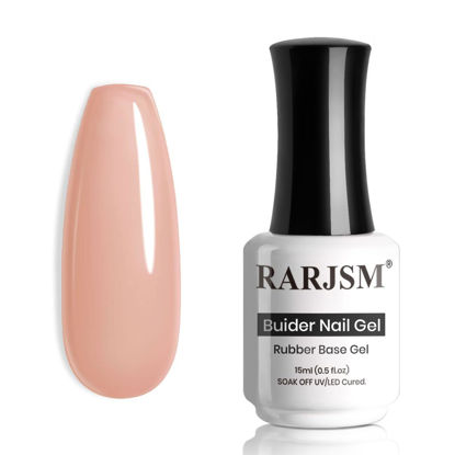 Picture of RARJSM Rubber Base Gel Nail Polish Nude Rose Natural Sheer Pink Jelly Color Extend Elastic Rubber Base Coat Gel Builder in a Bottle 15ml Soak Off Curing Requires Salon Home DIY Use French Manicure