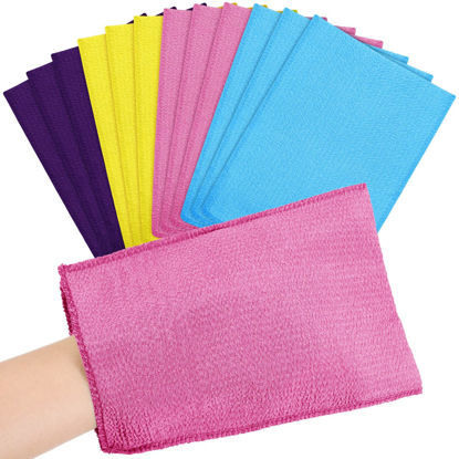 Picture of Tatuo 12 Pieces Korean Exfoliating Mitt Exfoliating Cloth Towel Korean Style Body Scrub Korean Style Scrubbing Cloth Bath Body Exfoliating Scrub Towel (Purple, Yellow, Pink, Blue,Large)