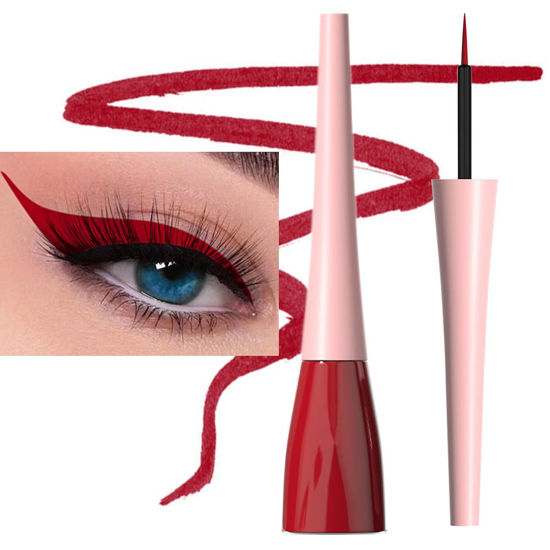 Picture of evpct 1Pcs Dark Red Liquid Eyeliner Waterproof Dark Red Eye Liners for Women, Eyes Wing Eyeliner Stamps Shapes Colored Eyeliner delineador de ojos a prueba de agua contra el agua blanco para ojos