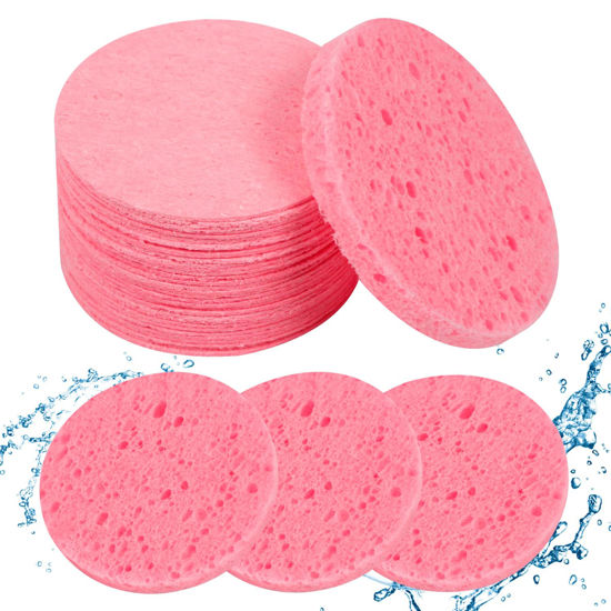 Picture of 50-Count Compressed Facial Sponges, 100% Natural Cosmetic Spa Sponges for Facial Cleansing for Daily Facial Cleansing, Exfoliating Mask, Makeup Remover. Ideal for Home and Travel. (Sakura Pink)