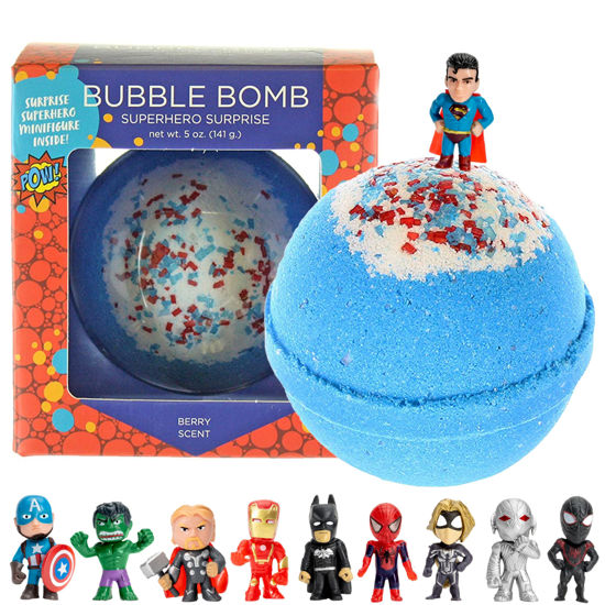 Picture of Superhero Bath Bombs for Kids & Boys with Surprise Hero Toys Inside (1 Pack) - Large Bubble Bomb with Fruity Scent, Relaxing Aroma, USA Made - Ideal Gift for Children by Two Sisters