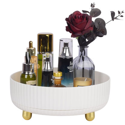 Picture of Anyoifax Makeup Perfume Organizer Tray 360 Degree Rotating Lazy Susan Skincare Lotion Organizer Spinning Cosmetics Storage for Dresser, Vanity, Bathroom Countertop, Large Ivory White