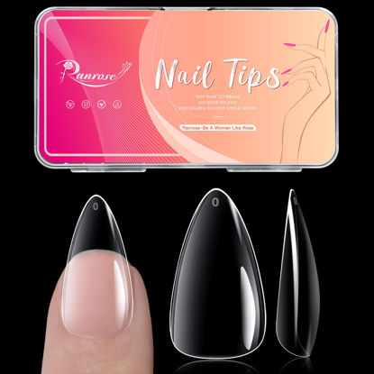 Picture of Ranrose 240pcs Almond Nail Tips Clear Fake Nails for Professional Acrylic Nails Full Cover Nail Extension Short Almond Press on Nails in 12 Sizes