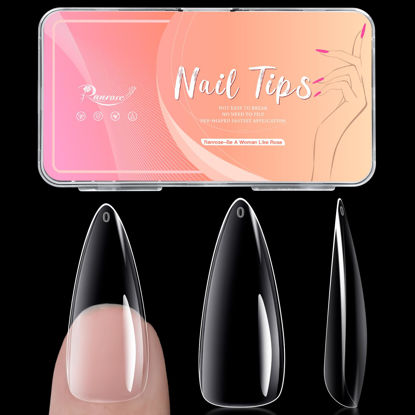 Picture of Ranrose Almond Nail Tips 240pcs Long Soft Gel Nail Tips Clear Full Cover Almond Press on Nail 12 Sizes Pre-shape Acrylic Almond Shaped Nail Tips for Nail Extensions