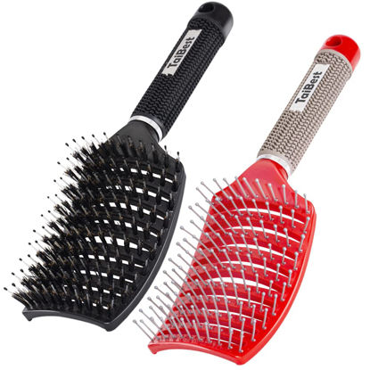 Picture of TaiBest Boar Bristle Hair Brush Set - Dry/Wet Hair Brush Detangler for Fine, Thick, Curly Hair - Curved and Vented Hair Brush for Women, Men or Kids
