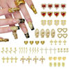 Picture of 64pcs Gold Nail Charms Set with Gold Cross, Hearts, Rose, and Virgin Mary - Y2K 3D Chrome Nail Decorations