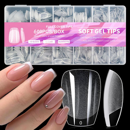 Picture of AddFavor 600pcs Short Coffin Nail Tips, Soft Gel X Nail Tips XS Short Ballerina Clear Fake Nails Full Cover Acrylic Nail Tips for Extension Nail Manicure Salon Home DIY