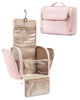 Picture of BAGSMART Makeup Bag Cosmetic Travel Bag with Hanging Hook, Water-resistant Make Up Bag Organizer for Accessories, Brushes, Sponge, Full-size Container, Toiletries, Pink