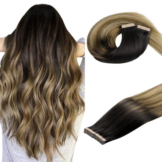 Picture of DOORES Human Hair Extensions, Balayage Dark Brown to Chestnut Brown and Dirty Blonde 24 Inch 100g 40pcs, Tape in Remy Hair Extensions Natural Hair Extensions Human Hair Skin Weft