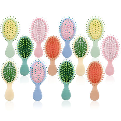 Picture of 12 Pieces Mini Wet Hair Brush, Travel Detangling Brush, for Most Hair Types, with Ease Knots Without Tears or Breakage, Multicolor