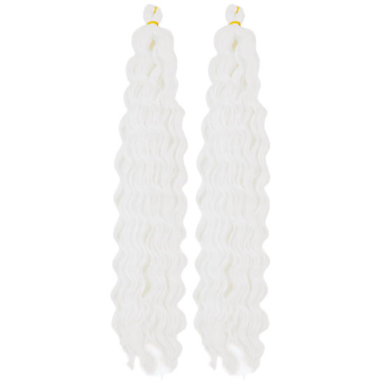 Picture of White Curly Braiding Hair Deep Wave Curly Braiding Hair for Boho Braids Crochet Braids Deep Wave 24 inch