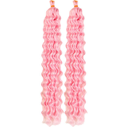 Picture of Light Pink Curly Braiding Hair Deep Wave Curly Braiding Hair for Boho Braids Crochet Braids Deep Wave 24 inch