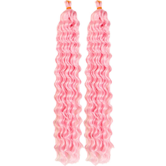 Picture of Light Pink Curly Braiding Hair Deep Wave Curly Braiding Hair for Boho Braids Crochet Braids Deep Wave 24 inch