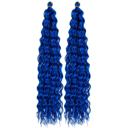 Picture of Blue Curly Braiding Hair Deep Wave Curly Braiding Hair for Boho Braids Crochet Braids Deep Wave 24 inch