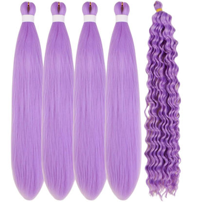 Picture of Gozill Light Purple Braiding Hair Pre stretched Lavender Boho Braids Kanekalon Prestretched Braiding Hair for Bohemian Hair Ez Braid Micro Braiding Hair Synthetic Curly Deep Wave Braids