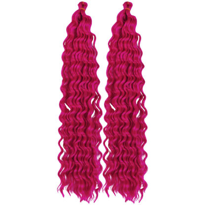 Picture of Hot Pink Curly Braiding Hair Deep Wave Curly Braiding Hair for Boho Braids Crochet Braids Deep Wave 24 inch