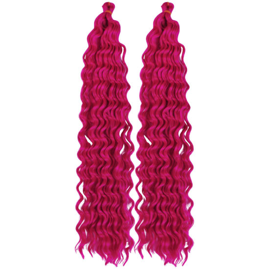 Picture of Hot Pink Curly Braiding Hair Deep Wave Curly Braiding Hair for Boho Braids Crochet Braids Deep Wave 24 inch