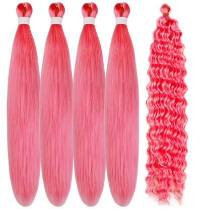 Picture of Gozill Pink Braiding Hair Pre stretched Boho Braids Kanekalon Prestretched Braiding Hair for Bohemian Hair Ez Braid Micro Braiding Hair Synthetic Curly Deep Wave Braids