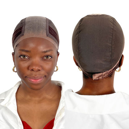 Picture of LAB HAIRS Wig Cap with Grip Band for Keeping Wigs in Place, More Full Cap-wide Transparent Lace for Lace Front Wigs - Brown/Black/Nude Non Slip Cap Make Your Wig Be Glueless (Brown-L)