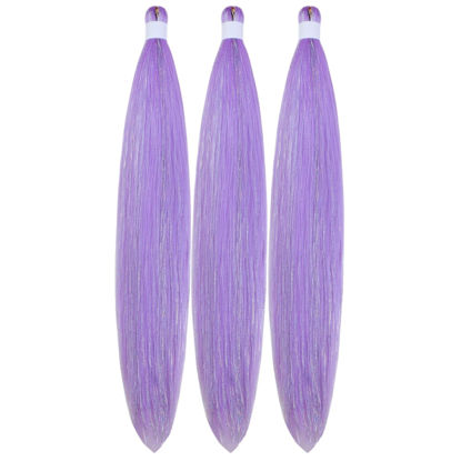 Picture of Gozill Braiding Hair Pre stretched Lavender Sparkle Tinsel Prestretched Braiding Hair Kanekalon Ez braid Braiding Hair 26 inch