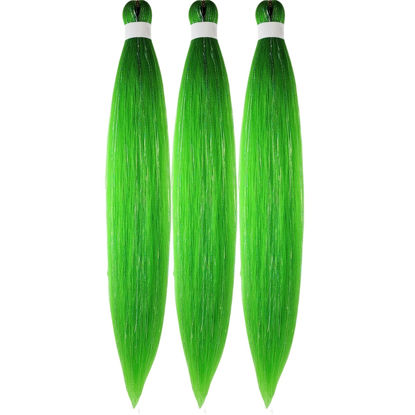 Picture of Gozill Neon Green Braiding Hair Pre stretched Sparkle Tinsel Prestretched Braiding Hair Kanekalon Ez braid Knotless Braiding Hair 26 inch