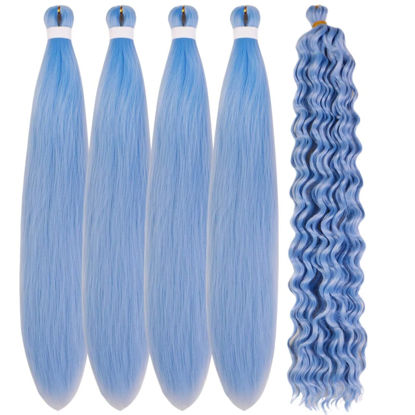 Picture of Gozill Sky Blue Braiding Hair Pre stretched Boho Braids Kanekalon Prestretched Braiding Hair for Bohemian Hair Ez Braid Micro Braiding Hair Synthetic Curly Deep Wave Braids