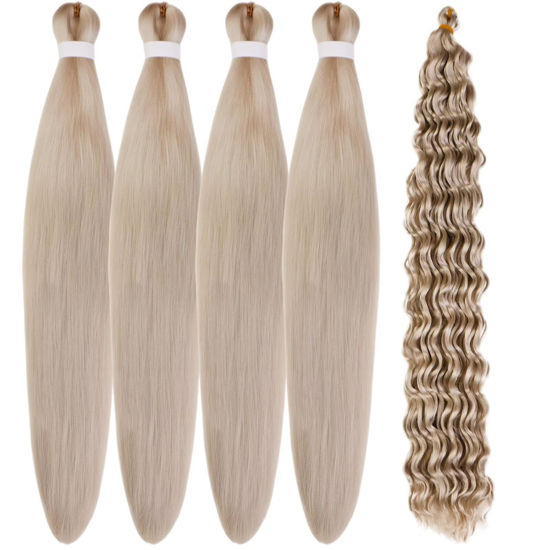Picture of Gozill Silver Grey Braiding Hair Pre stretched Gray Boho Braids Kanekalon Prestretched Braiding Hair for Bohemian Hair Ez Braid Micro Braiding Hair Synthetic Curly Deep Wave Braids