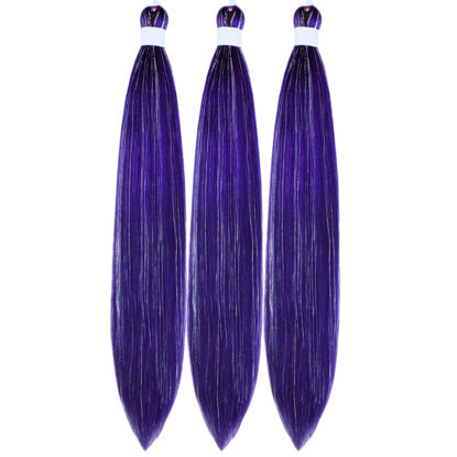 Picture of Gozill Purple Braiding Hair Pre stretched Sparkle Tinsel Prestretched Braiding Hair