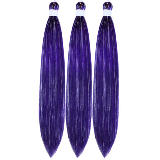 Picture of Gozill Purple Braiding Hair Pre stretched Sparkle Tinsel Prestretched Braiding Hair