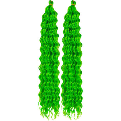 Picture of Neon Green Curly Braiding Hair Deep Wave Curly Braiding Hair for Boho Braids Crochet Braids Deep Wave 24 inch