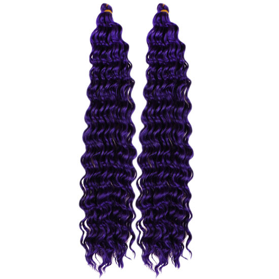 Picture of Purple Curly Braiding Hair Deep Wave Curly Braiding Hair for Boho Braids Crochet Braids Deep Wave 24 inch