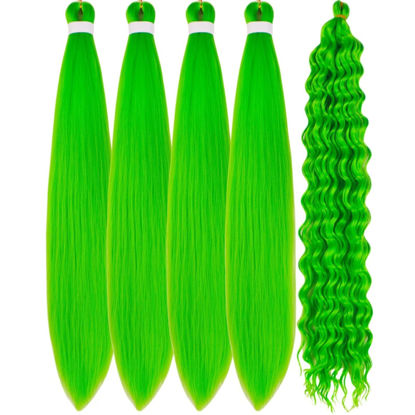 Picture of Gozill Neon Green Braiding Hair Pre stretched Boho Braids Kanekalon Prestretched Braiding Hair for Bohemian Hair Ez Braid Micro Braiding Hair Synthetic Curly Deep Wave Braids
