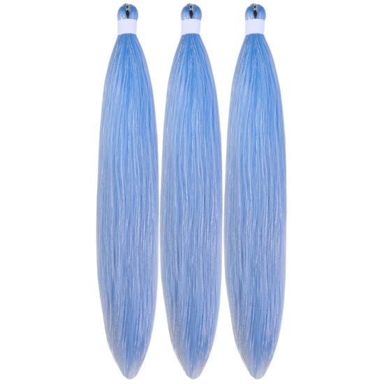Picture of Gozill Sky Blue Braiding Hair Pre stretched Sparkle Tinsel Prestretched Braiding Hair Ez braid Hypoallergenic Braiding Hair 26 inch