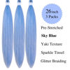 Picture of Gozill Sky Blue Braiding Hair Pre stretched Sparkle Tinsel Prestretched Braiding Hair Ez braid Hypoallergenic Braiding Hair 26 inch