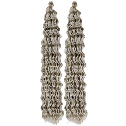 Picture of Silver Grey Curly Braiding Hair Deep Wave Curly Braiding Hair for Boho Braids Crochet Braids Deep Wave 24 inch