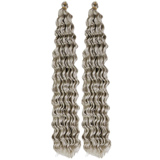 Picture of Silver Grey Curly Braiding Hair Deep Wave Curly Braiding Hair for Boho Braids Crochet Braids Deep Wave 24 inch