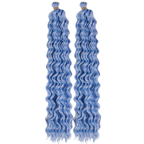 Picture of Light Blue Curly Braiding Hair Deep Wave Curly Braiding Hair for Boho Braids Crochet Braids Deep Wave 24 inch